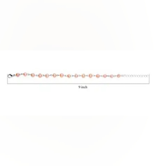 Peach Freshwater Cultured Pearl Anklet (8-10 In) in Silvertone - Picture 2 of 3